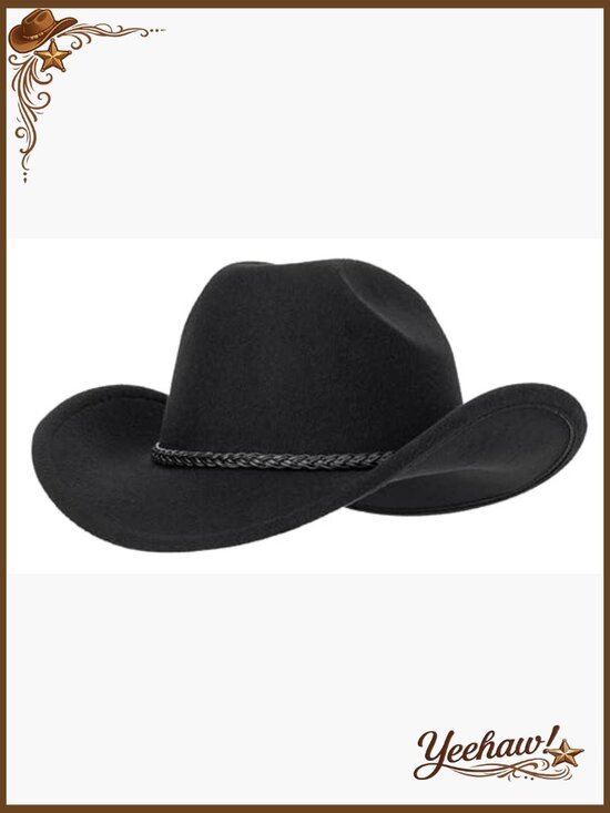 Classic Western Cowboy Hat with Adjustable Belt, Felt Material, Unisex Adult main image 2